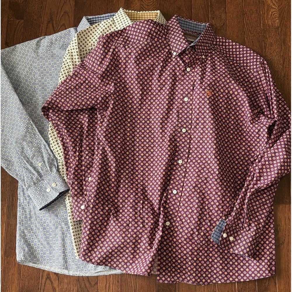 Lot Of Three Ariat Wrinkle Free Button Up Long Sleeve Flip Cuff Prints Large